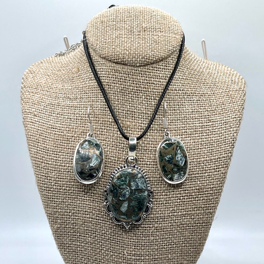 Copper Seraphinite Pendant & Earrings